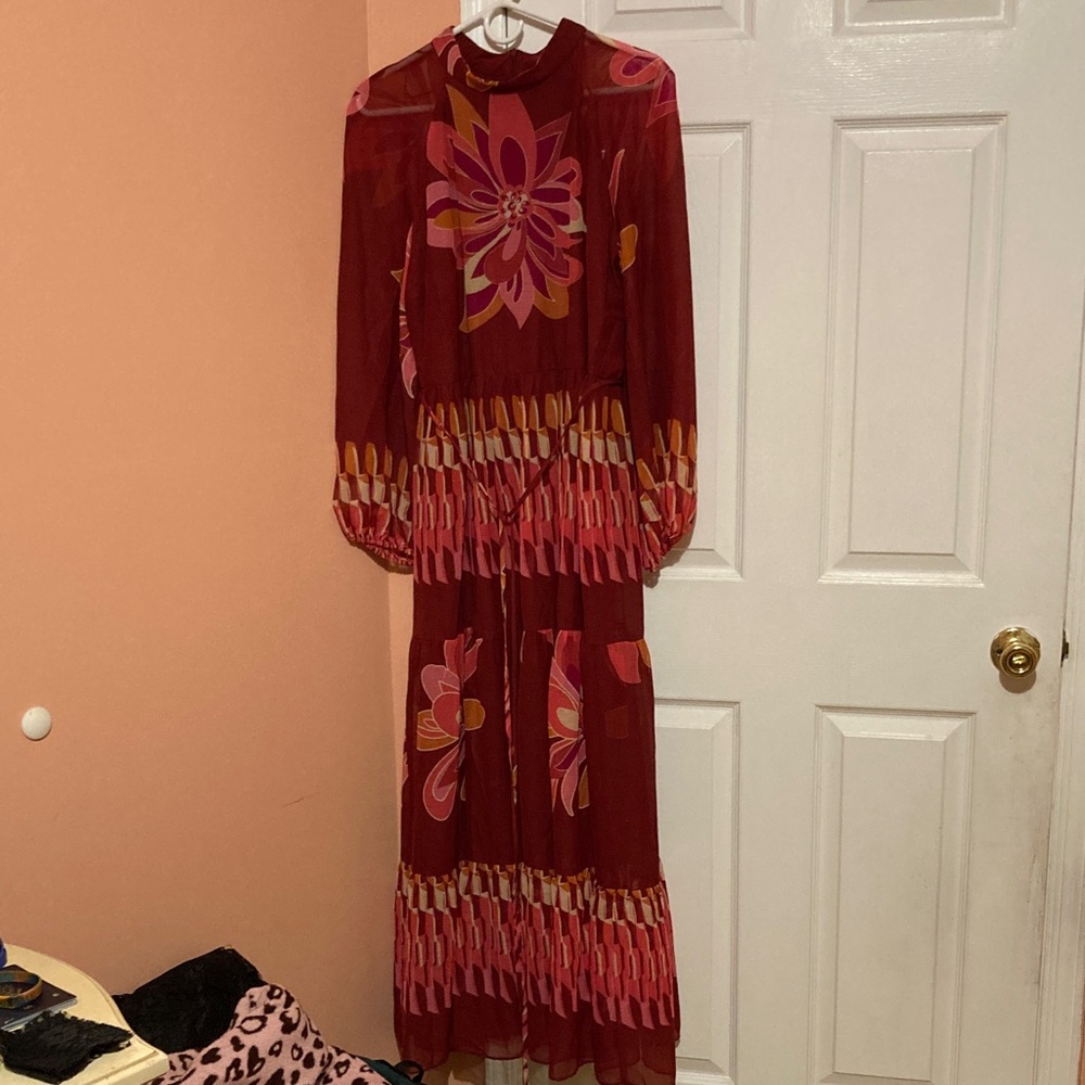 MELONIE Floral Red Maxi Dress
